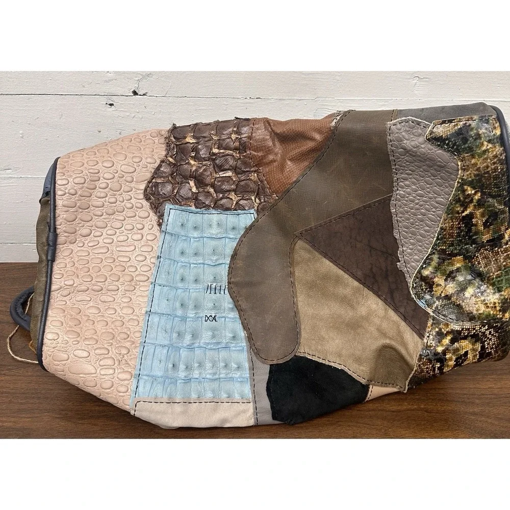 Hand Crafted From Patchwork 100% Leather Duffle Bag Adjustable Strap